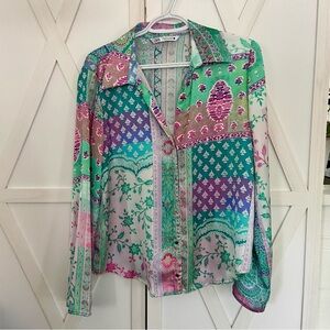 Zara Silky Colourful Patchwork Blouse